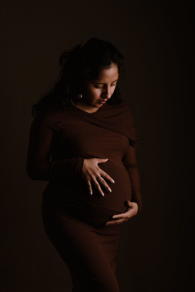maternity brown dress studio photoshoot